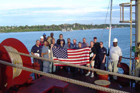 Mariners on deck of Overseas Luxmar